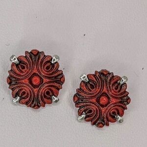 Vintage Selini Red Mod Earrings Brutalist Signed Clip Rare Modernist 1960s